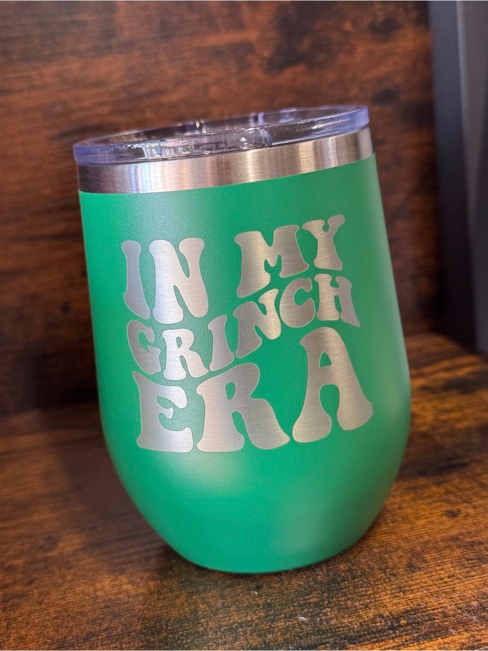 Green Insulated Wine Tumbler - "In My Grinch Era"